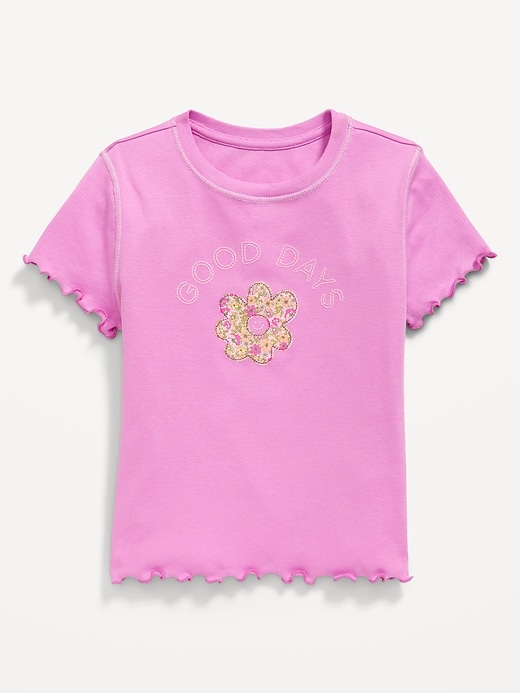 View large product image 1 of 1. Fitted Lettuce-Edge Graphic T-Shirt for Girls