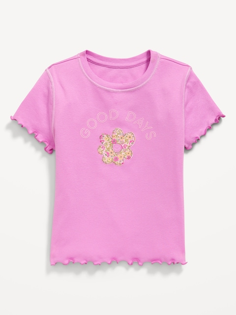 Fitted Lettuce-Edge Graphic T-Shirt for Girls