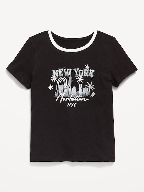 Short-Sleeve Graphic T-Shirt for Girls - Light Black Heather