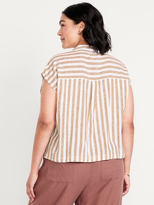 Image number 7 showing, Linen-Blend Cropped Popover Shirt