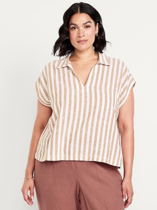 Image number 6 showing, Linen-Blend Cropped Popover Shirt