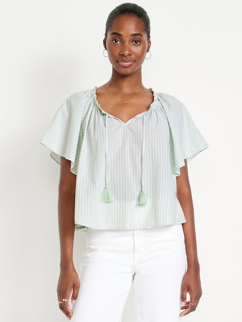 Flutter-Sleeve Tassel-Tie Top