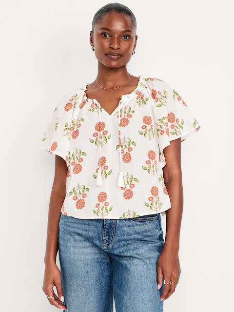 Flutter-Sleeve Tassel-Tie Top