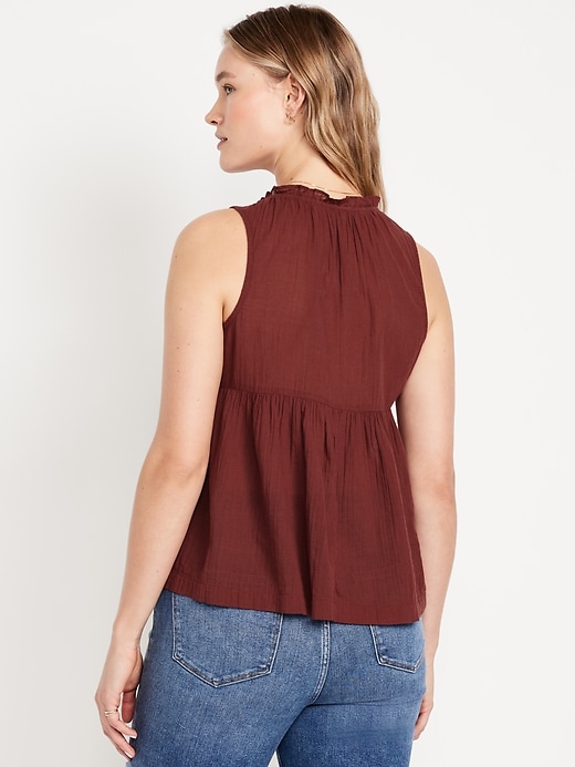 Image number 5 showing, Sleeveless Crinkle Gauze Tie-Front Top