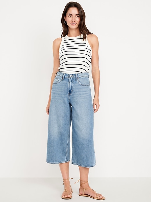 Image number 1 showing, High-Waisted Baggy Wide-Leg Culotte Jeans