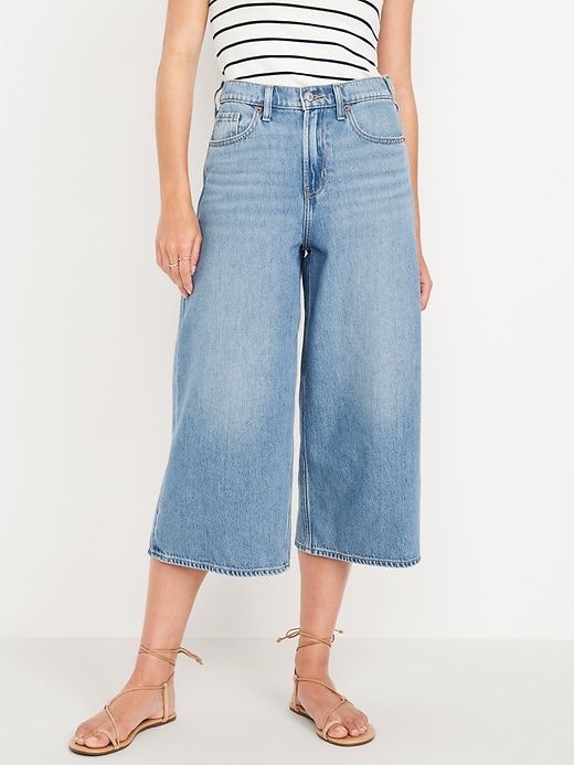 Image number 2 showing, High-Waisted Baggy Wide-Leg Culotte Jeans