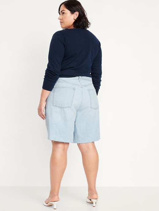 Image number 8 showing, Mid-Rise Baggy Cut-Off Jean Bermuda Shorts -- 9-inch inseam