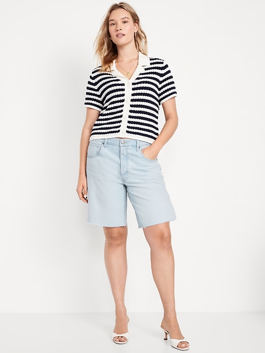 Image number 5 showing, Mid-Rise Baggy Cut-Off Jean Bermuda Shorts -- 9-inch inseam