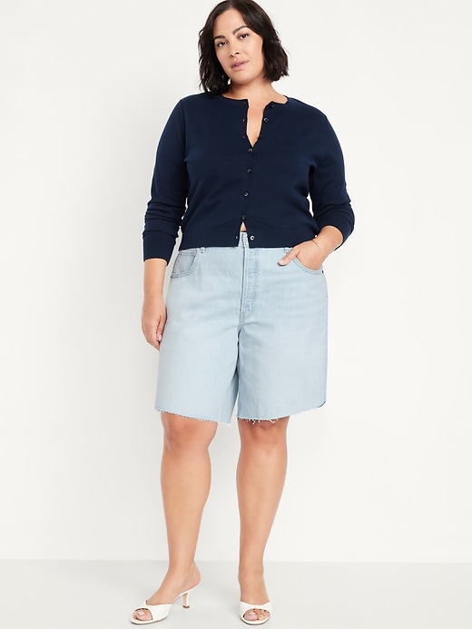 Image number 7 showing, Mid-Rise Baggy Cut-Off Jean Bermuda Shorts -- 9-inch inseam