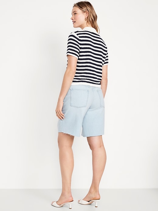 Image number 6 showing, Mid-Rise Baggy Cut-Off Jean Bermuda Shorts -- 9-inch inseam