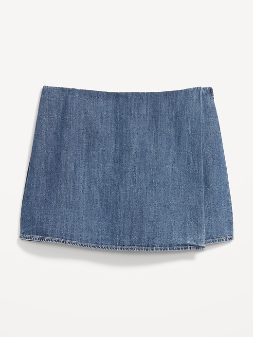 Image number 4 showing, High-Waisted Faux-Wrap Jean Mini Skort