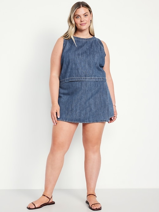 Image number 7 showing, High-Waisted Faux-Wrap Jean Mini Skort
