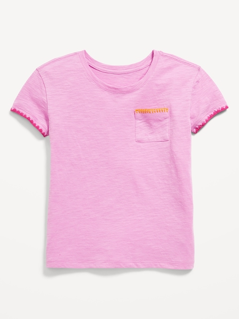 Softest Stitch-Trim Pocket T-Shirt for Girls - Pink