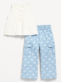View large product image 3 of 4. Sleeveless Button-Front Top and Cargo Pants Set for Toddler Girls