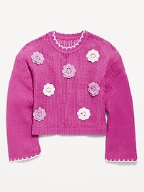 Image number 2 showing, Long-Sleeve Crochet-Floral Sweater for Girls
