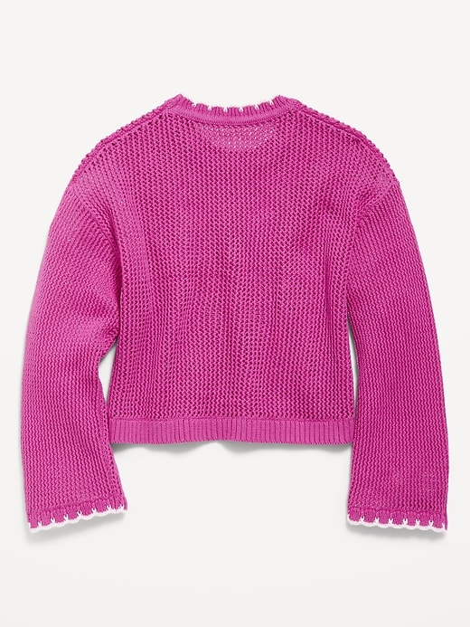 Image number 3 showing, Long-Sleeve Crochet-Floral Sweater for Girls