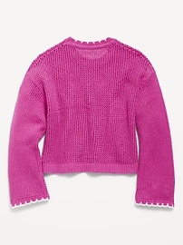 View large product image 3 of 4. Long-Sleeve Crochet-Floral Sweater for Girls