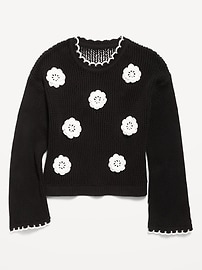 Image number 2 showing, Long-Sleeve Crochet-Floral Sweater for Girls