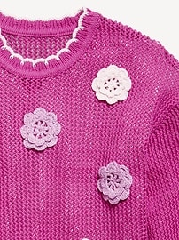 View large product image 4 of 4. Long-Sleeve Crochet-Floral Sweater for Girls