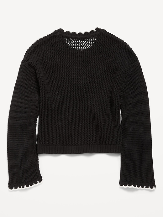 Image number 3 showing, Long-Sleeve Crochet-Floral Sweater for Girls