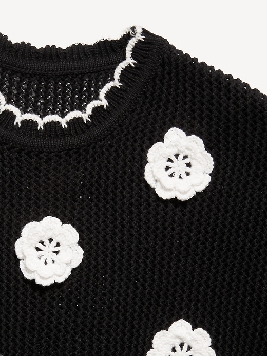 Image number 4 showing, Long-Sleeve Crochet-Floral Sweater for Girls