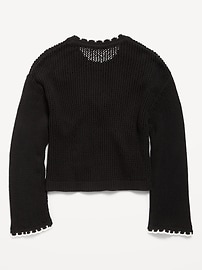 View large product image 3 of 4. Long-Sleeve Crochet-Floral Sweater for Girls