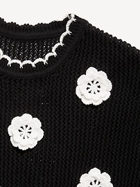 View large product image 4 of 4. Long-Sleeve Crochet-Floral Sweater for Girls