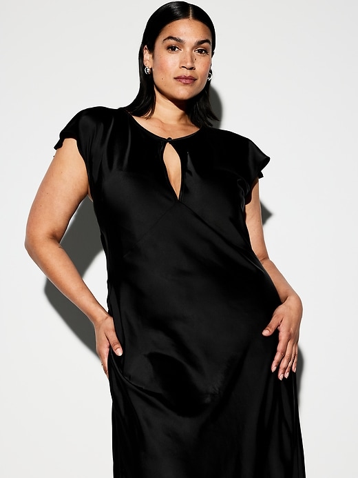 Image number 3 showing, The Occasion by Old Navy Flutter-Sleeve Keyhole Satin Maxi Dress