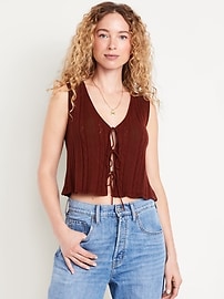 Image number 1 showing, Sleeveless Crochet Tie-Front Top