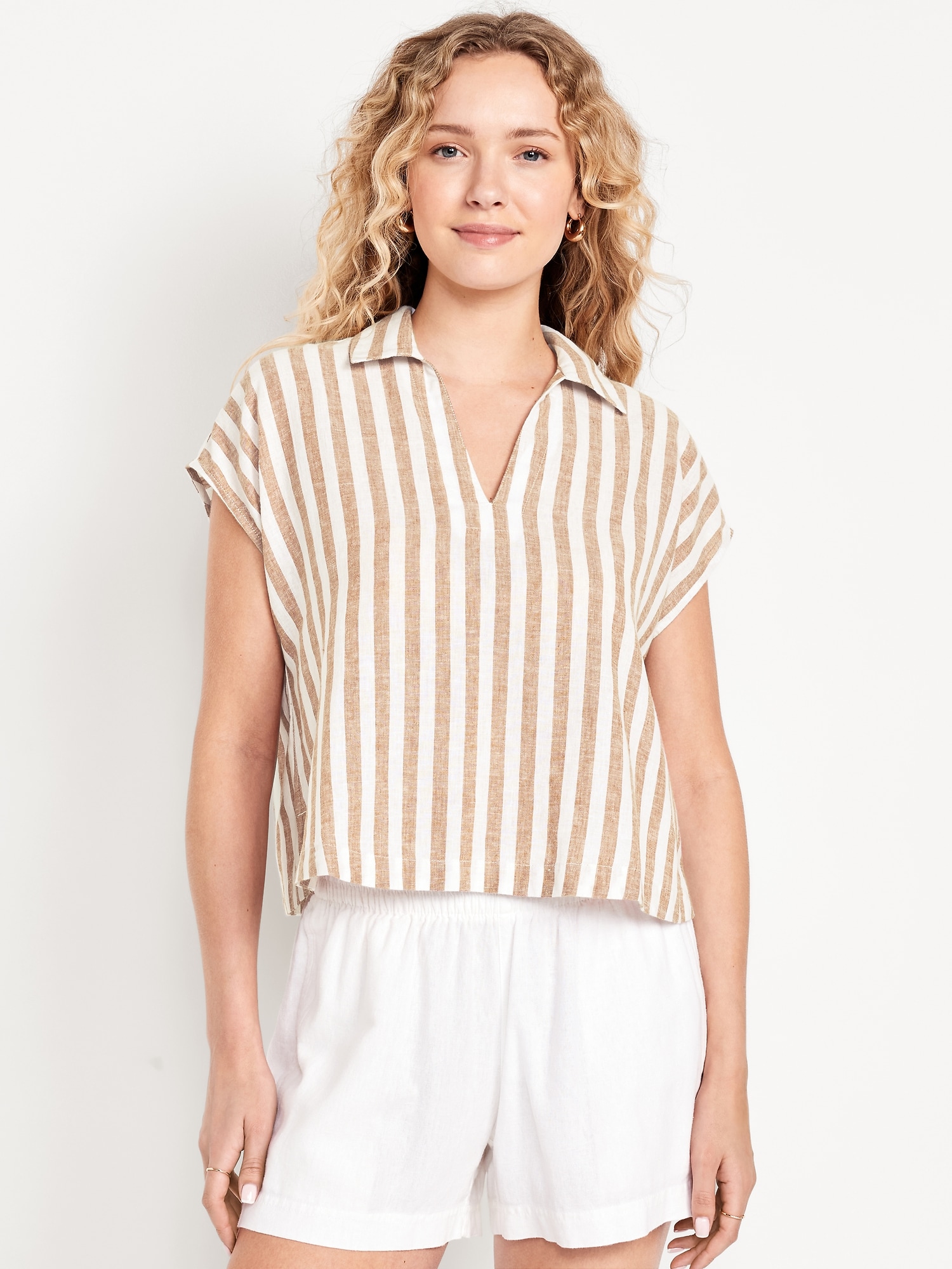 Chemise courte en mélange de lin