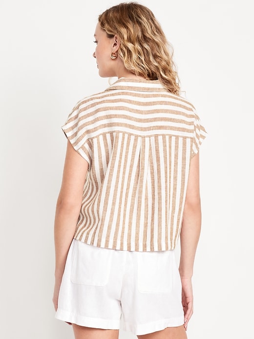 Image number 2 showing, Linen-Blend Cropped Popover Shirt
