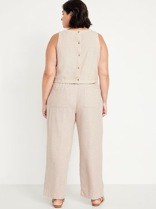 Image number 7 showing, High-Waisted Linen-Blend Straight Pants