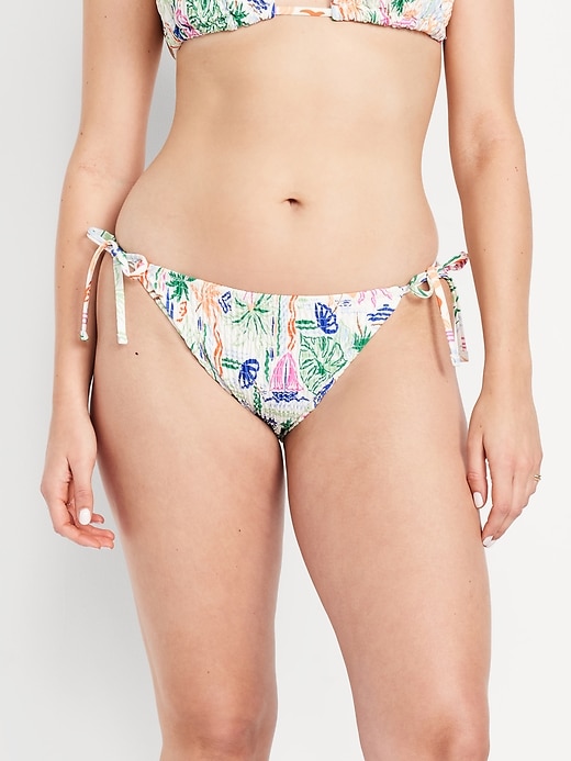 Image number 5 showing, Mid-Rise Textured String Bikini Swim Bottoms