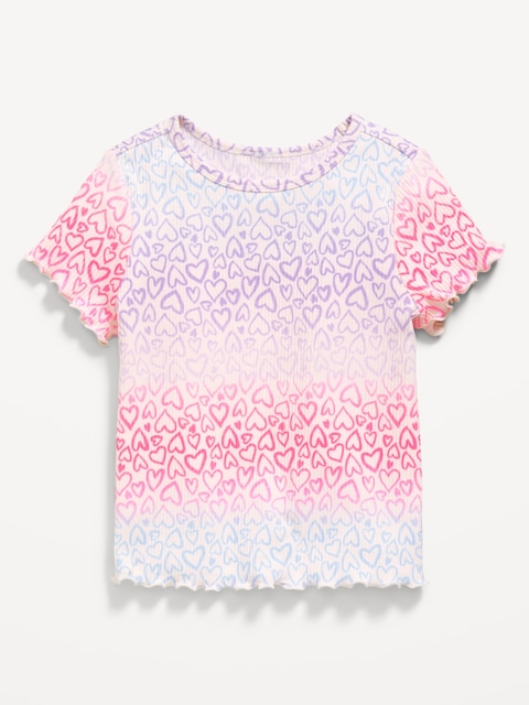 Printed Short-Sleeve Lettuce-Edge T-Shirt for Toddler Girls - Multi