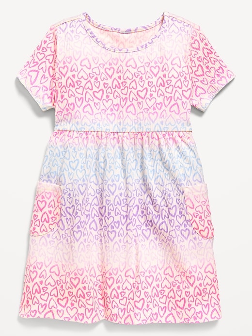 View large product image 1 of 1. Short-Sleeve Ribbed Fit and Flare Pocket Dress for Toddler Girls