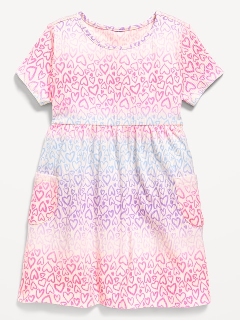 Short-Sleeve Ribbed Fit and Flare Pocket Dress for Toddler Girls
