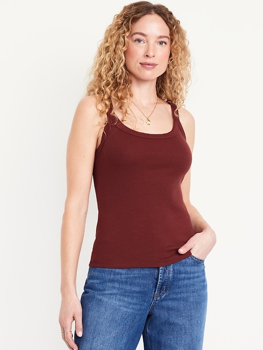 Image number 1 showing, 90s Ribbed Lace-Trim Tank