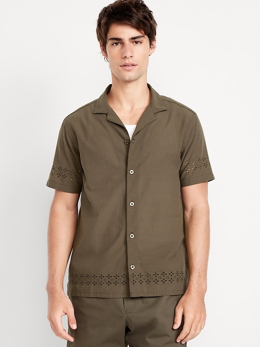 Image number 1 showing, Short-Sleeve Eyelet Camp Shirt