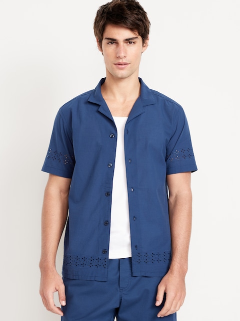 Short-Sleeve Eyelet Camp Shirt