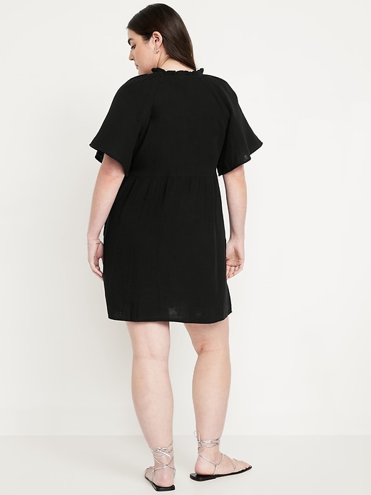 Image number 4 showing, Split-Neck Crinkle Gauze Mini Swing Dress