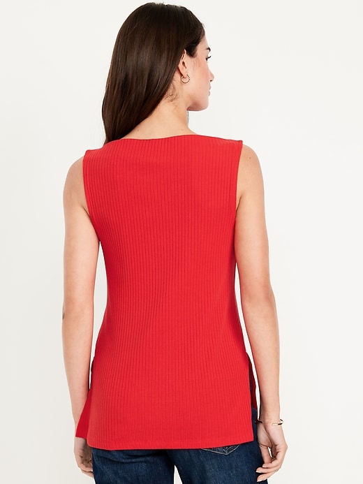Image number 2 showing, Slit-Neck Ribbed Top