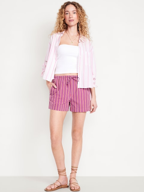 High-Waisted Poplin Pull-On Shorts -- 3.5-inch inseam
