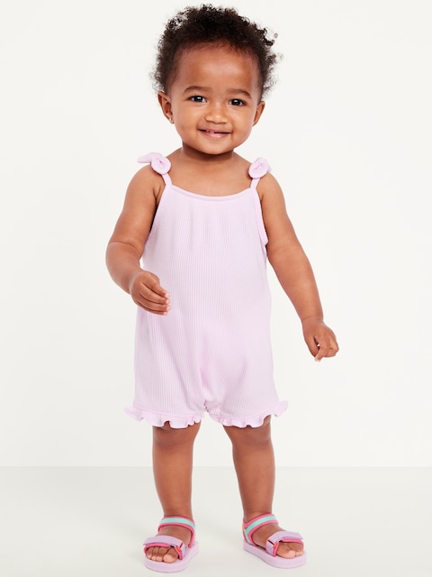 Sleeveless Tie-Knot Ribbed One-Piece Romper for Baby