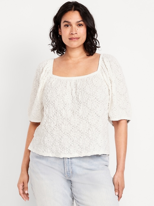 Image number 7 showing, Puff-Sleeve Lace Top