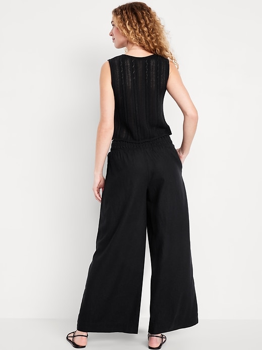 Image number 3 showing, Mid-Rise Linen-Blend Super Wide-Leg Palazzo Pants