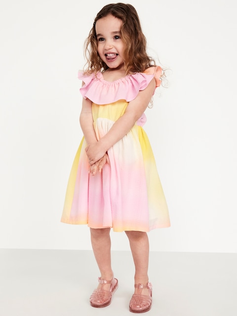 Robe ajustée et évasée sans manches à volants pour toute-petite fille