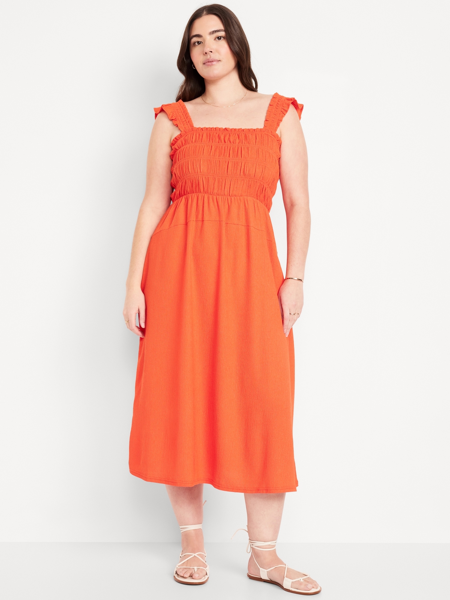 Fit & Flare Lightweight Smocked Midi Dress