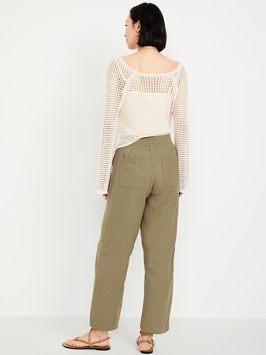 Image number 3 showing, High-Waisted Linen-Blend Straight Ankle Pants