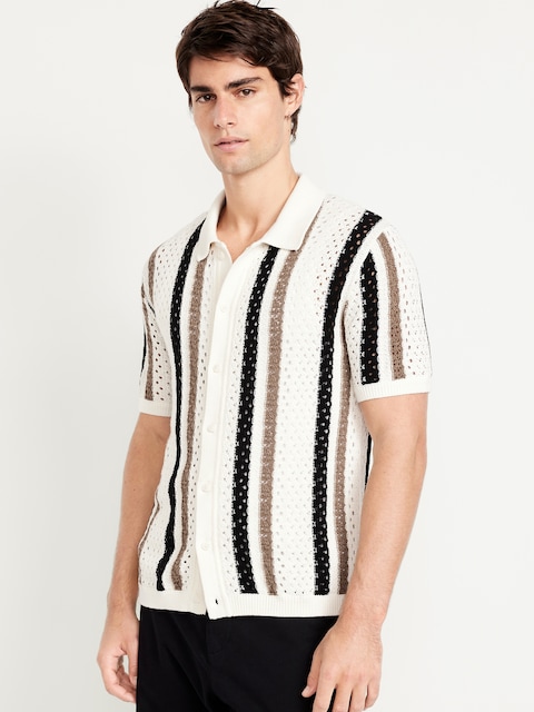 Open-Stitch Sweater Shirt