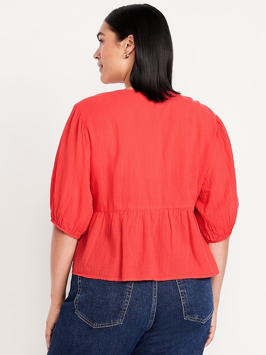 Image number 6 showing, Crinkle Gauze Button-Down Embroidered Top